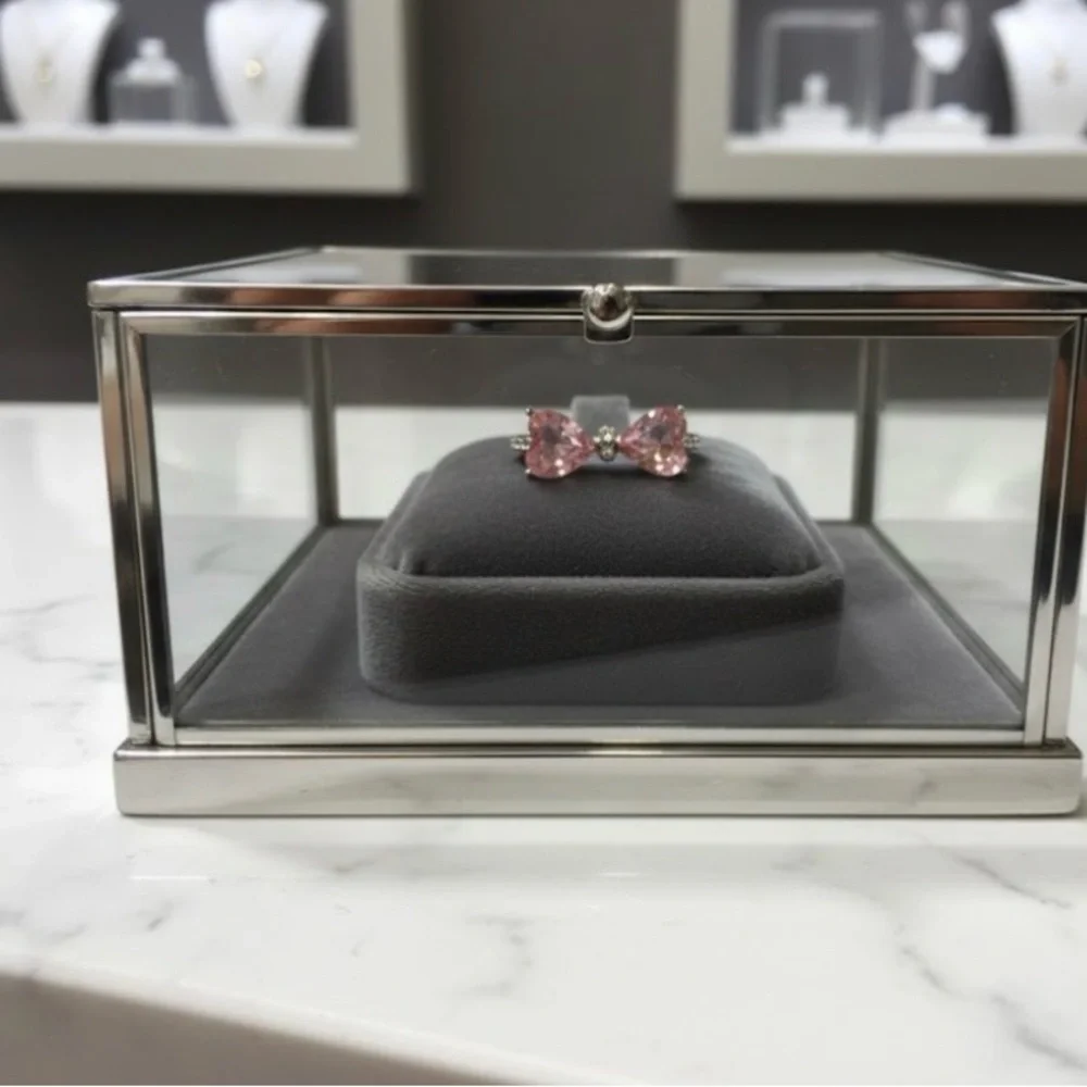 Double Heart Pink and Silver Ring